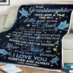 To Our Granddaughter Blanket, Custom Name Blanket, Family Blanket, Dragonfly Blanket