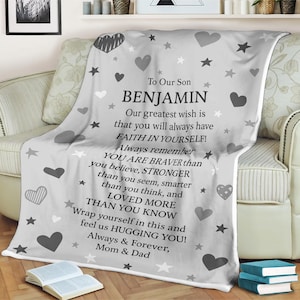 Personalized Son Benjamin Blanket from Mom and Dad Inspirational Gift for Son with Custom Name Soft Throw for Birthday graduation
