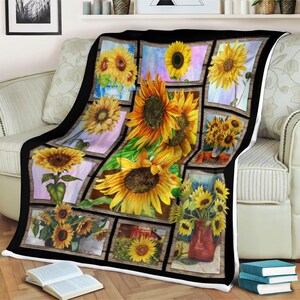 Sunflower Sherpa Blanket - Housewarming Gift - Bohemian Colorful Home Decor
