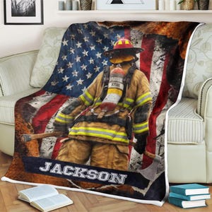 Firefighter Flag Blanket, Firefighter Blanket, Us Flag Blanket, Fireman Blanket, Fire Department Gift, Gift For Fireman
