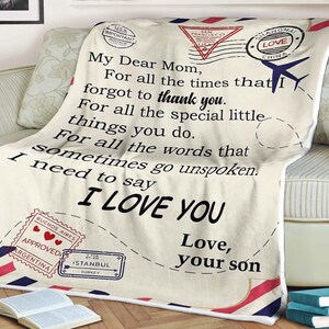 Manta de cartas mi querida mamá, olvidé agradecerte, amo a tu hijo, regalo de hijo, regalo del día de la madre manta, regalos del día de aniversario