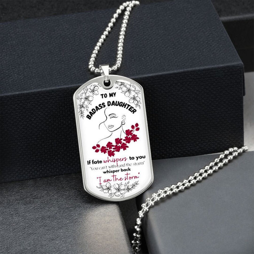 Red Flower and Girl Dog Tag Necklace to My Badass Daughter I Etsy