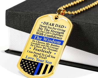 American flag dog tag necklace dear dad, thank you for giving me the strength, love your son, gift for dad, fathers day gift