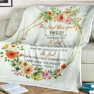Flower fleece blanket the lord bless you and keep you the lord turn his face toward you and give you peace, custom name, mother day blanket