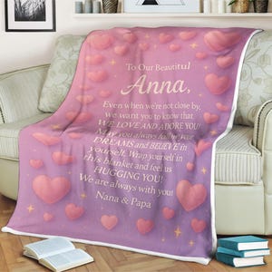 Personalized Granddaughter Blanket from Nana & Papa Custom Gift with Name, Hearts Stars We Love You Blanket Birthday, Christmas Gift