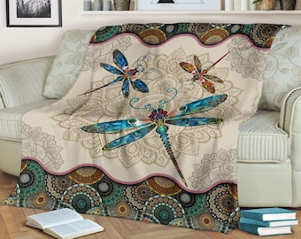 Dragonfly blanket, Gift for Dragonfly lover, fleece blanket, gift for her, gift for mom, gifts kids o adult, dragonfly pattern blanket