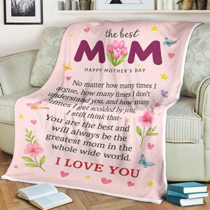 Manta para la mejor mamá, manta con la carta "Te amo" para el Día de la Madre, manta floral de vellón, regalo sincero de hija o hijo, recuerdo acogedor