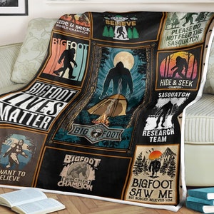 Bigfoot blanket, blankets for girls and boys, blanket for gift birthday, christmas blanket, i want to believe, sasquatch research team