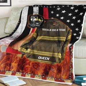 Personalized Firefighter USA Blanket, American Flag Blanket, Custom Name Blanket, Family Blanket, Blanket For Gift