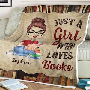 Girl and books blanket Just A Girl Who Loves Books ,Reading Gift ,custom name blanket,personalized blanket, Gift For Women, Book Lovers Gift