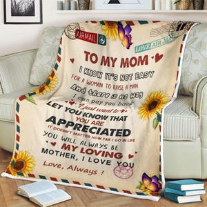 Manta con carta de girasol, para mi mamá, eres apreciada, madre, te amo, manta día de la madre regalos de amor, manta polar