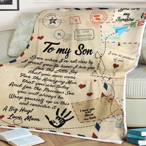 Manta con carta para mi hijo consideralo un gran abrazo, te amo mama, regalo de aniversario para hijo, regalo de navidad para hijo, regalo de aniversario para familia