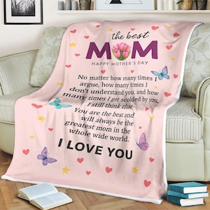 Manta para la mejor mamá, manta con la carta "Te amo" para el Día de la Madre, manta de vellón floral, regalo sincero de hija o hijo, recuerdo acogedor