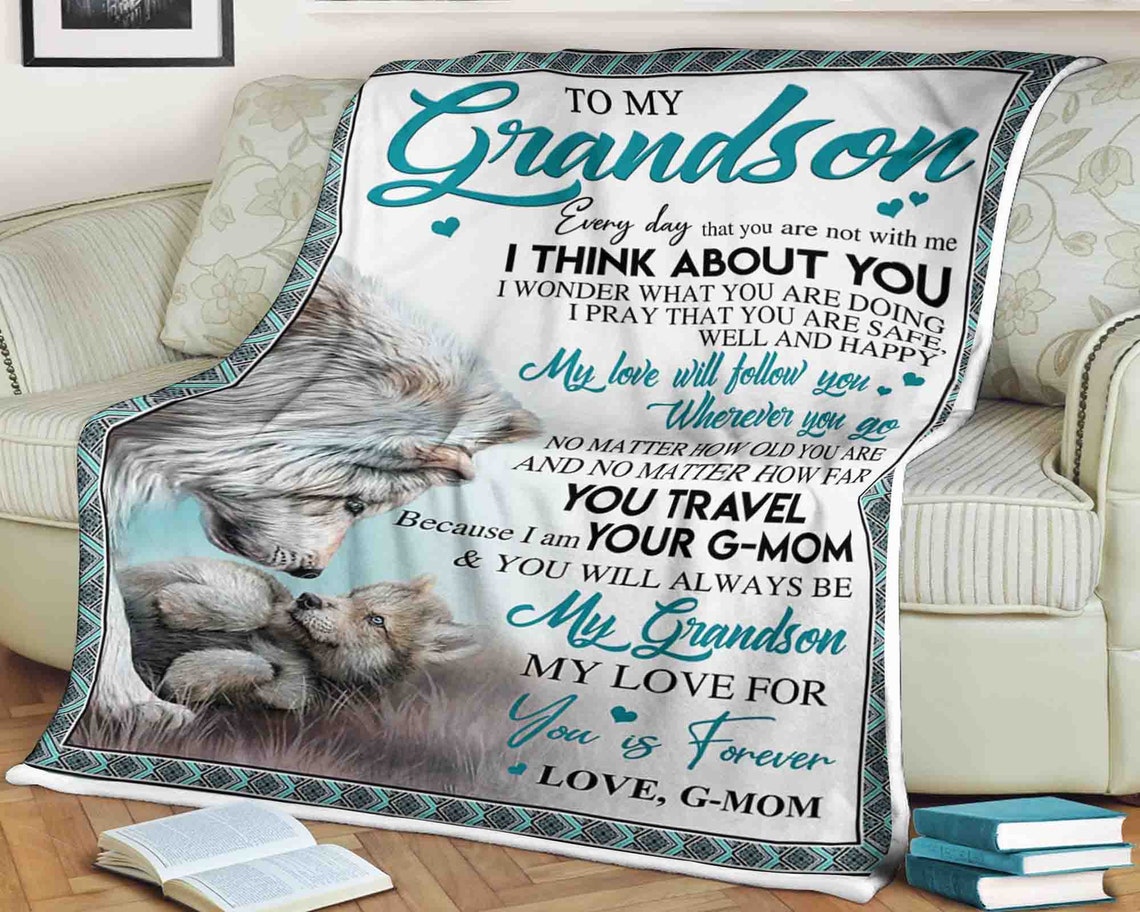 To My Grandson Blanket Personalized Name Blanket Wolves Etsy