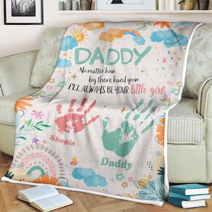 Personalized Daddy Blanket For Daddy To Be From Baby No Matter How Big There Hand Grow Custom Name Gifts For First Christmas