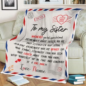 Manta con carta para mi hermana Recuerda siempre que eres más valiente, más fuerte y amada. Nombre de amor. Manta para hermana. Manta con nombre personalizada.