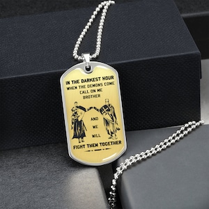 Knight templar Dog Tag Necklace silver gold the darkest hour call on me brother will fight them together Custom Dog Tags Engraved Necklace