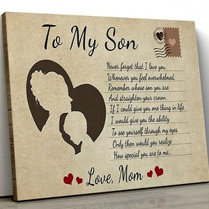 Póster de lienzo con carta a mi hijo, nunca olvides que te amo, si pudiera darte una cosa en la vida, lo especial que eres para mí, te amo mamá