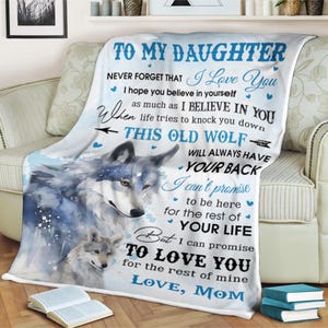 Wolf Blanket To My Daughter Never Forget That I Love You , Fleece Blanket, To My Daughter Blanket, Custom Name Blanket, Christmas Blanket