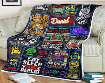 Personalized gaming blanket, video game blanket for boys, gamer blanket, custom name blanket, blanket for gamer, gift for game lover