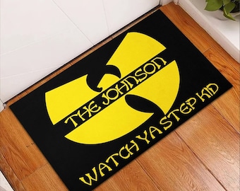 Personalized Watch Ya Step Kid Yellow Logo Doormat, Protect Ya Neck Polyester Doormat, Home Decor Housewarming Gift New House