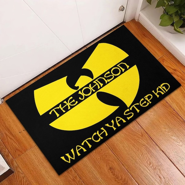 Personalized Watch Ya Step Kid Yellow Logo Doormat, Protect Ya Neck Polyester Doormat, Home Decor Housewarming Gift New House