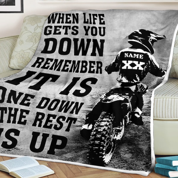 Motorbike blanket when life gets you down remember it is one down the rest is up,custom name blanket ,personalized blanket