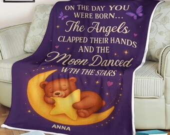 Manta personalizada para bebé con nombre, luna y oso estrellado, decoración para la habitación del bebé, regalo personalizado para recién nacido, manta para bebé niña o niño, diseño adorable y de ensueño.