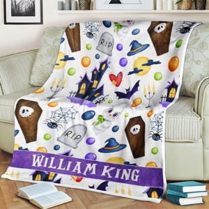 Halloween Ghost Blanket, Spooky Baby Blanket, Halloween Baby Blanket, Custom Name , Blanket Gift for Kids