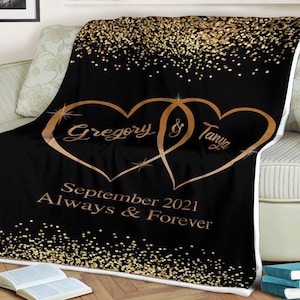 Heart couple blanket, personalized name blanket, blanket gift for couple, wedding anniversary Blanket
