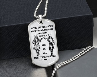Samurai Dog Tag Necklace silver gold in the darkest hour call on me brother will fight them together Custom Dog Tags Engraved Necklace