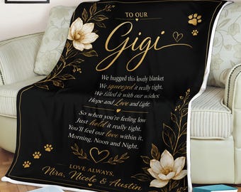 Personalisierte Gigi Fleecedecke, Geschenk für Oma von Enkelkindern, emotionaler Zitatüberwurf, Weihnachtsgeschenk für Gigi, gemütliche Blumendecke
