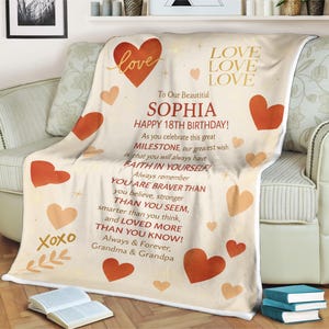 Personalized 18th Birthday Blanket for Granddaughter Hannah Custom Gift from Grandma & Grandpa Milestone Birthday Throw Blanket