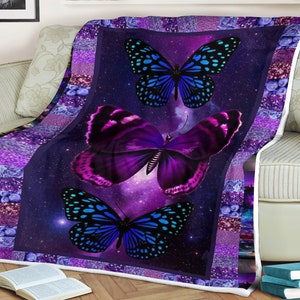 Purple butterfly blanket, personalized name blanket, blanket for boys, blanket gift for boys and girls, christmas blanket