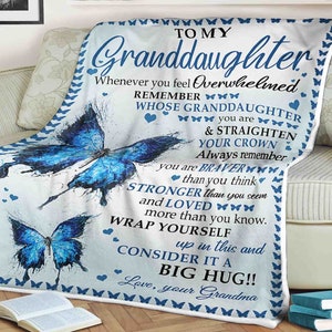 To My Granddaughter, Personalized Blanket, Grandma Blanket, Grandpa Blanket, Family Blanket - Blankets for girls and boys, Butterfly blanket