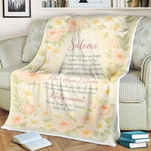 Personalized Retirement Blanket for Women or Men  Custom Name, Date & Floral Design  Coworker Farewell Gift  Keepsake for Boss Teacher Nurse