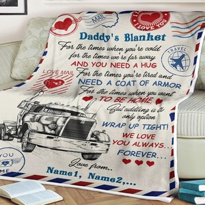 Manta con fondo de camionero con letras, papá camionero, siempre te amamos, manta del día del padre, regalo para el padre, manta con nombre personalizada, regalo