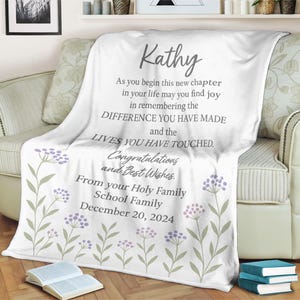 Personalized Farewell Blanket for Coworker Custom Floral Goodbye Gift for Women Retirement Blanket from School Family with Name & Date