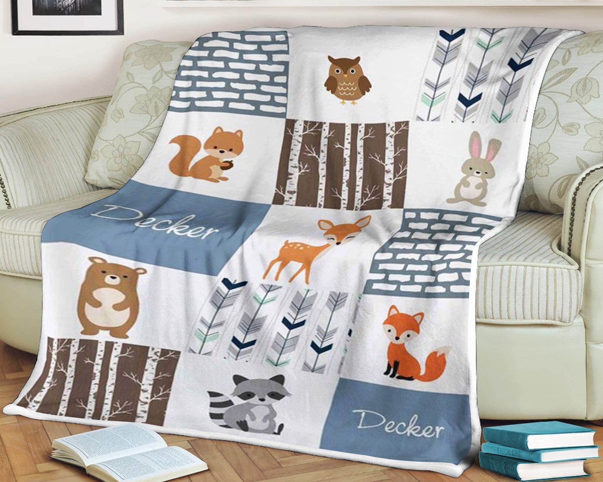 Bear fox owl deer blanket, personalized baby blanket, woodland baby blanket, custom baby blanket, gi