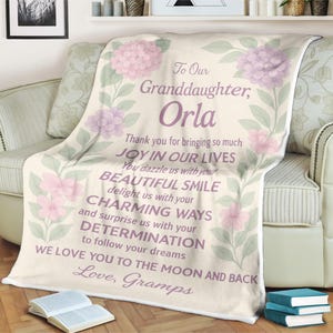To Our Granddaughter Blanket Personalized Name Floral Throw Gift from Grandpa Gramps Birthday Christmas Present for Granddaughter