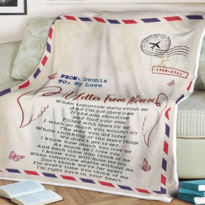 Manta con letras de mariposa, una carta del cielo, estoy aquí en tu corazón, manta con nombre personalizada, manta con imagen personalizada, manta conmemorativa