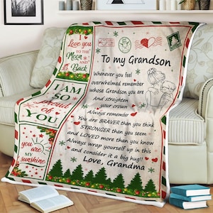 Cobertor de carta Eu te amo até a lua e de volta, melhor presente para neto, cobertor de lã, cobertor de família, cobertor com nome personalizado, cobertor de Natal