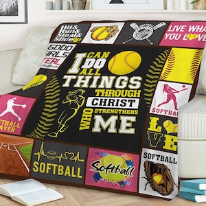 Softball blanket i can do all things through christ who strengthens me