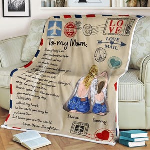 Carta personalizada para minha mãe, cobertor, tudo o que eu sou, você me ajudou, eu te amo de todo o meu coração, para o mundo, ame sua filha