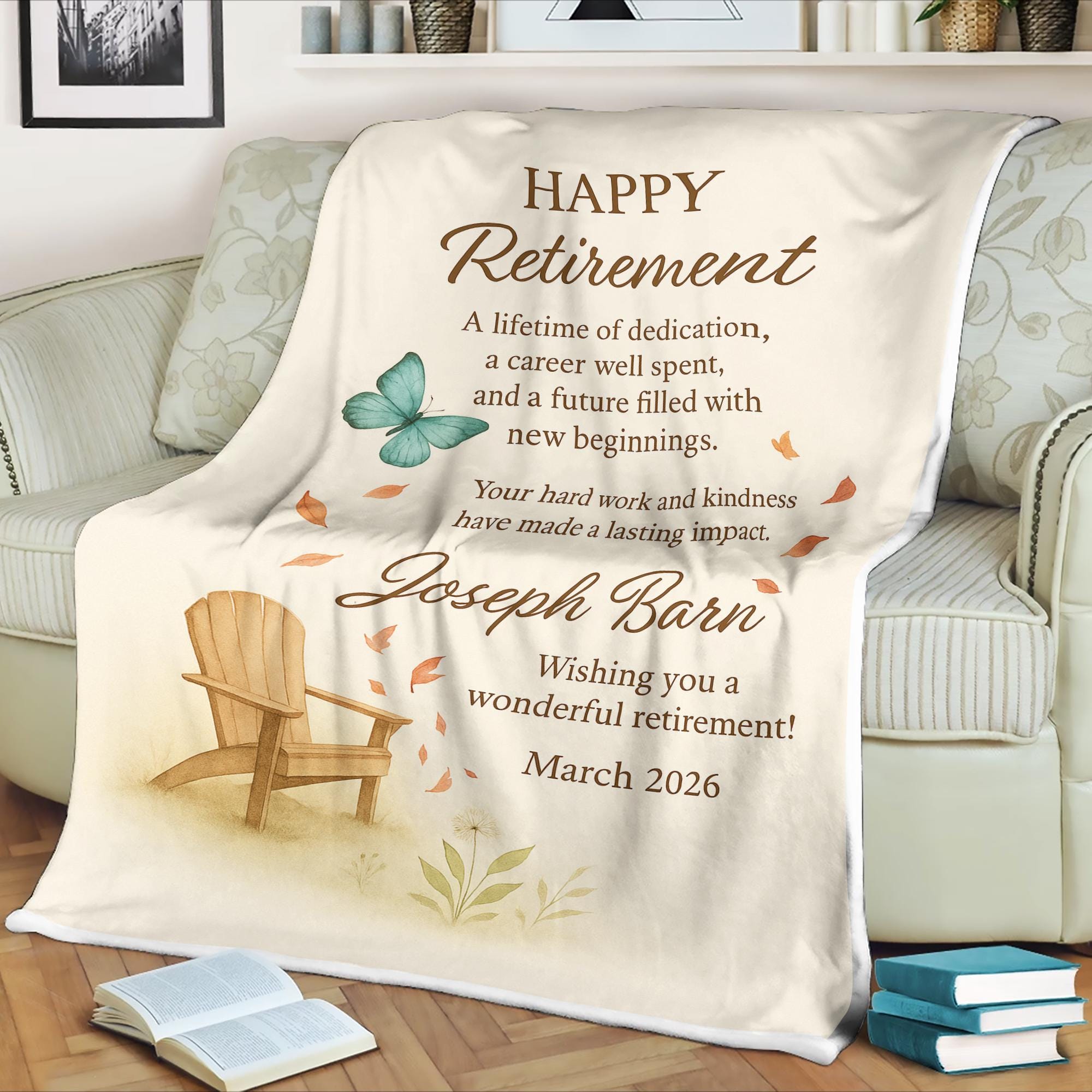 Personalized Retirement Chair and Leaves Blanket With Custom Name ...