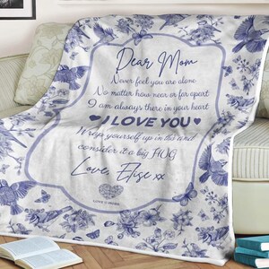Bird butterflies background fleece blanket dear mom, mother&#39;s day gift blanket, blanket for mom, gift from daughter, custom name blanket