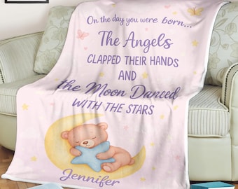 Manta personalizada para bebé con nombre, luna y oso estrellado, decoración para la habitación del bebé, regalo personalizado para recién nacido, manta para bebé niña o niño, diseño adorable y de ensueño.