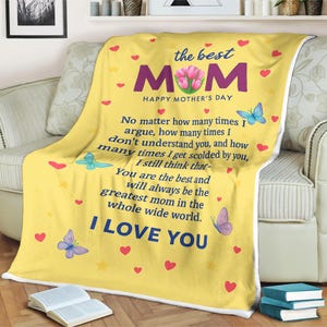 Manta para la mejor mamá, manta con la carta "Te amo" para el Día de la Madre, manta de forro polar con flores, regalo sincero de hija o hijo, recuerdo acogedor