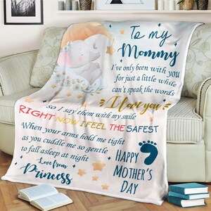 Cobertor de flor de elefante, cobertor personalizado para minha mamãe, presente para mamãe, cobertor para mamãe, presente personalizado para mamãe, cobertor de carta, cobertor de lã