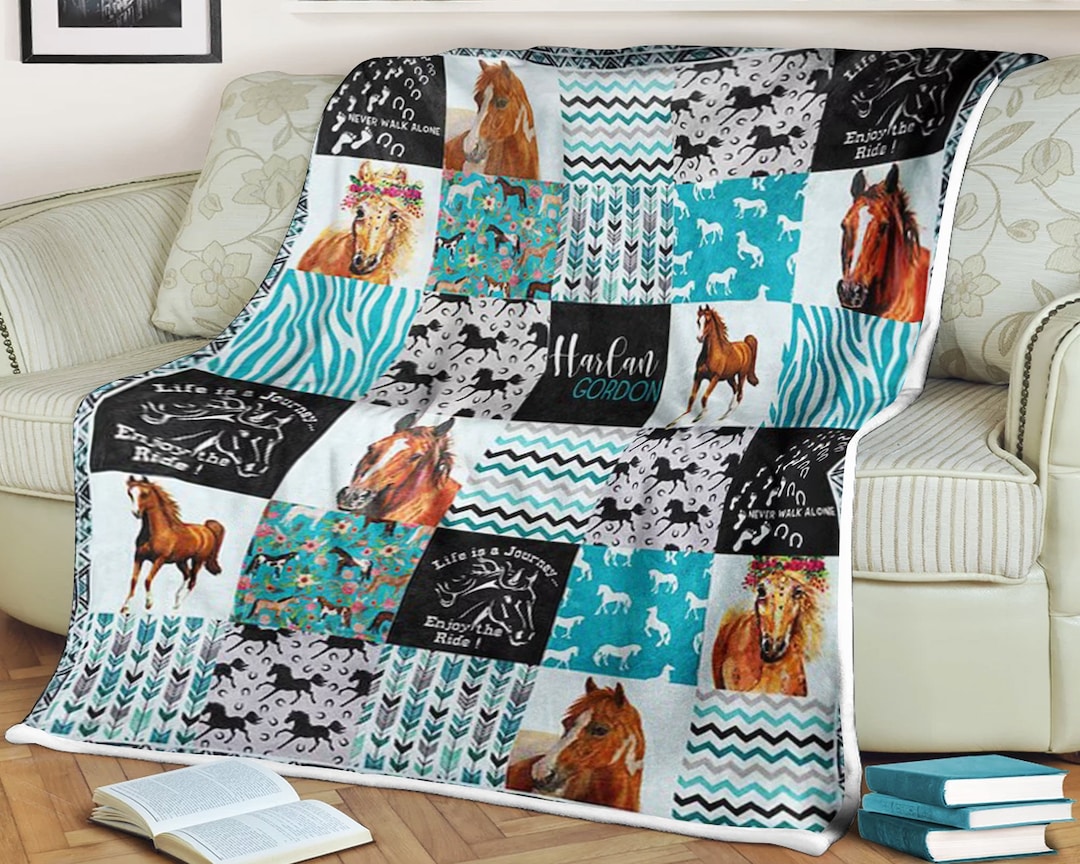 Custom Horse Blanket With Name Horse Baby Blankets Horse Etsy